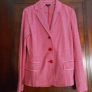 Talbots Knit Blazer Women's 3-Button Cotten Blend Stripe Red White Size Small